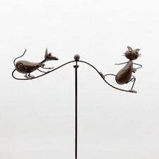 Metal Wind Spinner Cat Mouse Garden Stake Balancer Kinetic Art Sculpture 1.35m