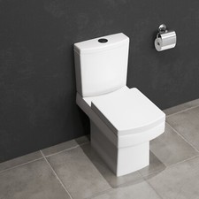 Bathroom Square Toilet Close Coupled Soft Close Seat Cistern Modern WC Pan White
