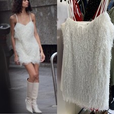 Zara METALLIC THREAD MINI DRESS WITH FRINGING Size XS