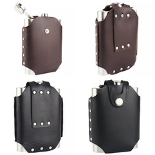 8oz Hip Flask Stainless Steel with Brown & Black Leather Jacket Prime-Housewares