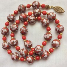 Vintage Red/Pink/White Floral Cloisonne Glass Beads/Red/Gold Bead Spacers