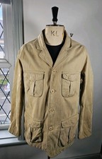 Timberland Chore Jacket Men's Large Utility Beige Leather Trim Heavy Duty