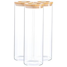 3x Glass Storage Jars with Wooden Lids Modern Kitchen Food Storage 2 Litre