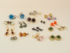 Vintage Earrings Jewellery Pilgrim Rhinestones Rainbow Glass Clip On Studs Lot 