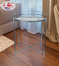 Silver Metal Side End Tray Table Round Coffee Table Removable Top Living Room