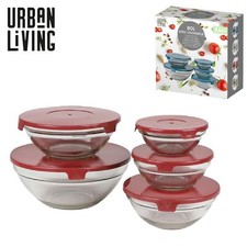 Glass Bowls 5pc Set Storage Bowls w/ Burgundy Plastic Lid Microwave Freezer Safe