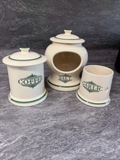 1869 victorian pottery green - 1 x coffee, 1 x salt, 1 garlic - price for all 3
