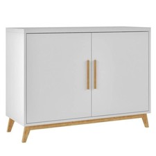 White Sideboard Cabinet with Storage, Wooden Legs, Modern Hall Unit