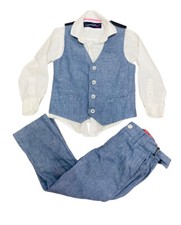 Next Signature 3 Pc Suit Boys Blue age 4-5 Waistcoat Shirt Trousers Set Outfit