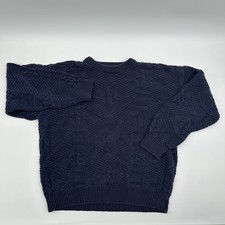 Vintage American Eagle Sweater Mens Large Blue Cable Knit Fisherman Pullover Y2K