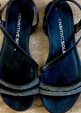 Black Strappy Sensitive Sole Shoes Size 7 Diamanté Straps