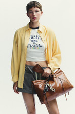 Zara Large Fringed Shopper Bag with Braided Detail Dark Tan - Zara Original 2025