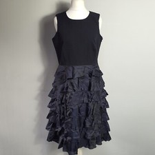ORLA KIELY Tiered Shift Dress Party Tunic Ruffle Skirt Size 3 UK 10-12 Navy Blue