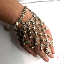 Hand panja bracelet ring bollywood silver tone metal India costume jewellery