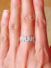 Moissanite MUM Ring Platinum plated 925 Sterling Silver Size L