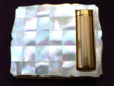 STRATTON 1950S MOTHER OF PEARL/GOLD PLATE EMPRESS POWDER COMPACT/LIPSTICK CASE