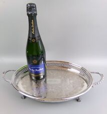 Silver plated Tray Salver - Chased gallery - Claw Feet - Vintage - Oval. 17.5"