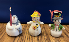 Wooden Snowman Ornaments x 3 - approx 3.5 in x 2 inch