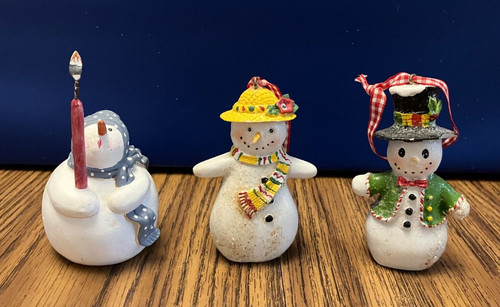 Wooden snowman ornaments - wooden,