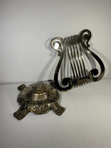 Vtg mcm polished brass lyre - polished,