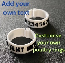 Customisable 3D Printed 16mm Click On Leg Rings Chickens Poultry Your Own Text