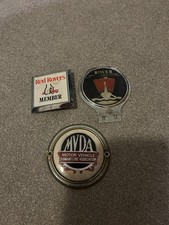 3 Vintage Car Badges - Rover Owners Association, MVDA & Red Rovers Member