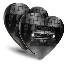 2x Heart MDF Coasters - BW -