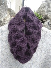 Ladies handknit cowl lace crossover design in Stylecraft aran yarn in Plum