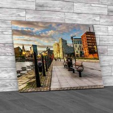 Benches On Liverpool Waterfront Original Canvas Print Large Picture Wall Art