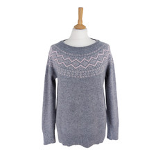 Crew Clothing Size 16 (Fits 14) Grey Pink 40% Wool 15% Alpaca Fair Isle Jumper