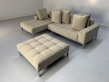 Zanotta "Alfa 1326" L- Shape Sofa & Ottoman - in Pale Grey Velvet