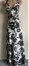 BNWT Debenhams Debut Floral Black And White Halterneck Maxi Dress.size 10