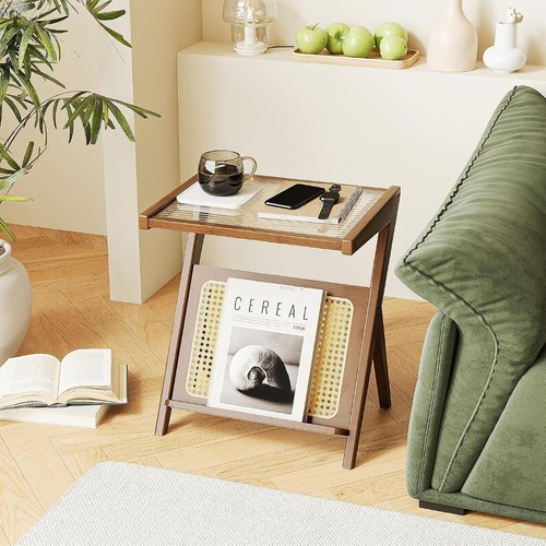 Rattan side table boho - rattan,