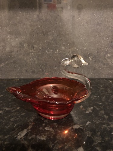 Murano glass swan ornament red - murano,