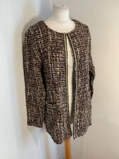 Nabella long open boucle knit cardigan L XL NEW fringe trim coatigan beige black