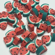 Watermelon Fruit Beads Green Red White Black Polymer Clay Pack Of 50