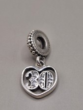 Genuine Pandora 30th Birthday Pave Heart Dangle Charm - ALE 925