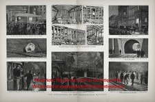 London Underground, Constructing the Tube, Huge Double-Folio 1880s Antique Print