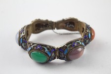 Sterling Silver Chinese Export Gemstone Bracelet (35g)