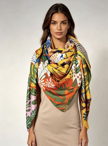 Silk scarf bright arty funky - ,