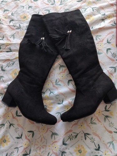 Black faux suede knee - black,