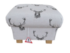 Storage Footstool Stag Heads Pouffe Grey Deer Footstall Ottoman Foot Rest Stool