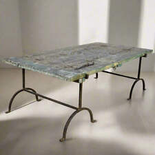 Antique Hand Carved Indian Door with Iron Trestles Coffee Table