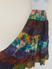 Silk Skirt Gypsy Maxi Long Full Patchwork Boho Festival One Size Peasant Indian