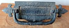 Vintage Black Cast Iron Letterbox with Heavy Knocker Spring-loaded Opening