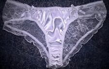 Sexy White Satin Front Stretchy Lace Back Panties Knickers Sissy CD TV 36 - 46"