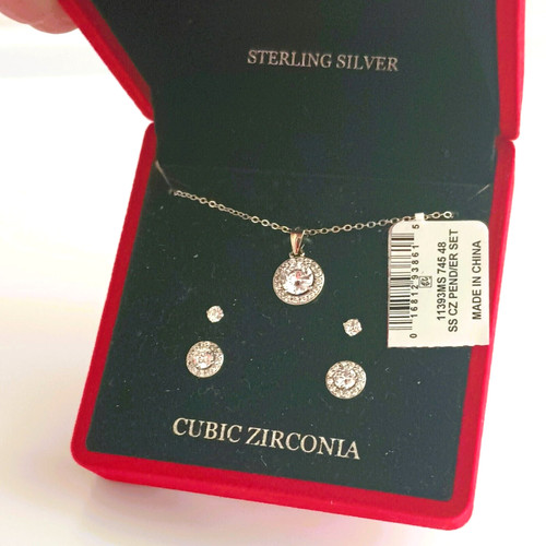 925 halo necklace earrings - 925,