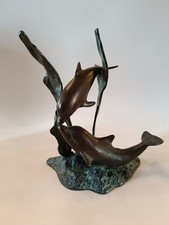 Vintage Bronzed Dolphin Sculpture Figurine Ornament Decoration