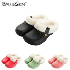 Ladies Waterproof Slippers Furry Lined Clogs Garden House Shoes Warm Fur Mules