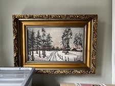 Beautiful Oil Painting On Canvas Signed And Framed Of A Wonderful Winter Day